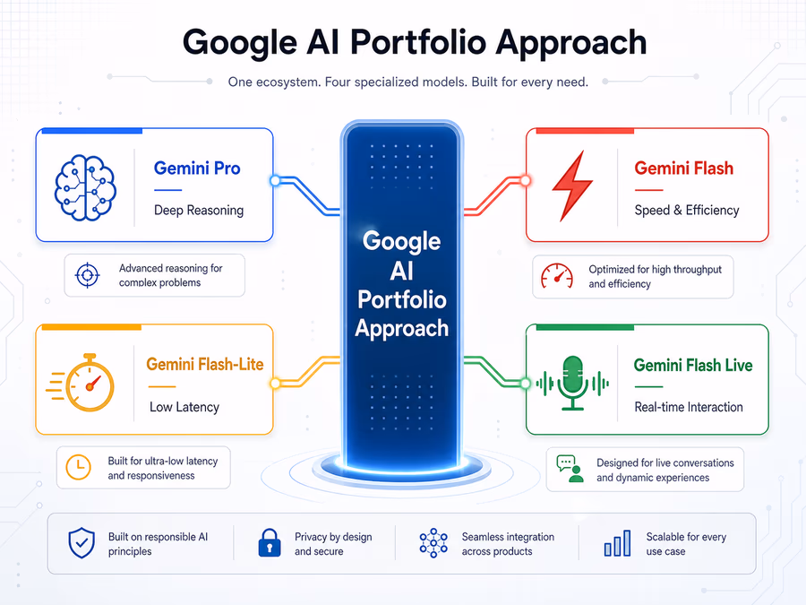 A diagram showing the 'Google AI Portfolio Approach'.