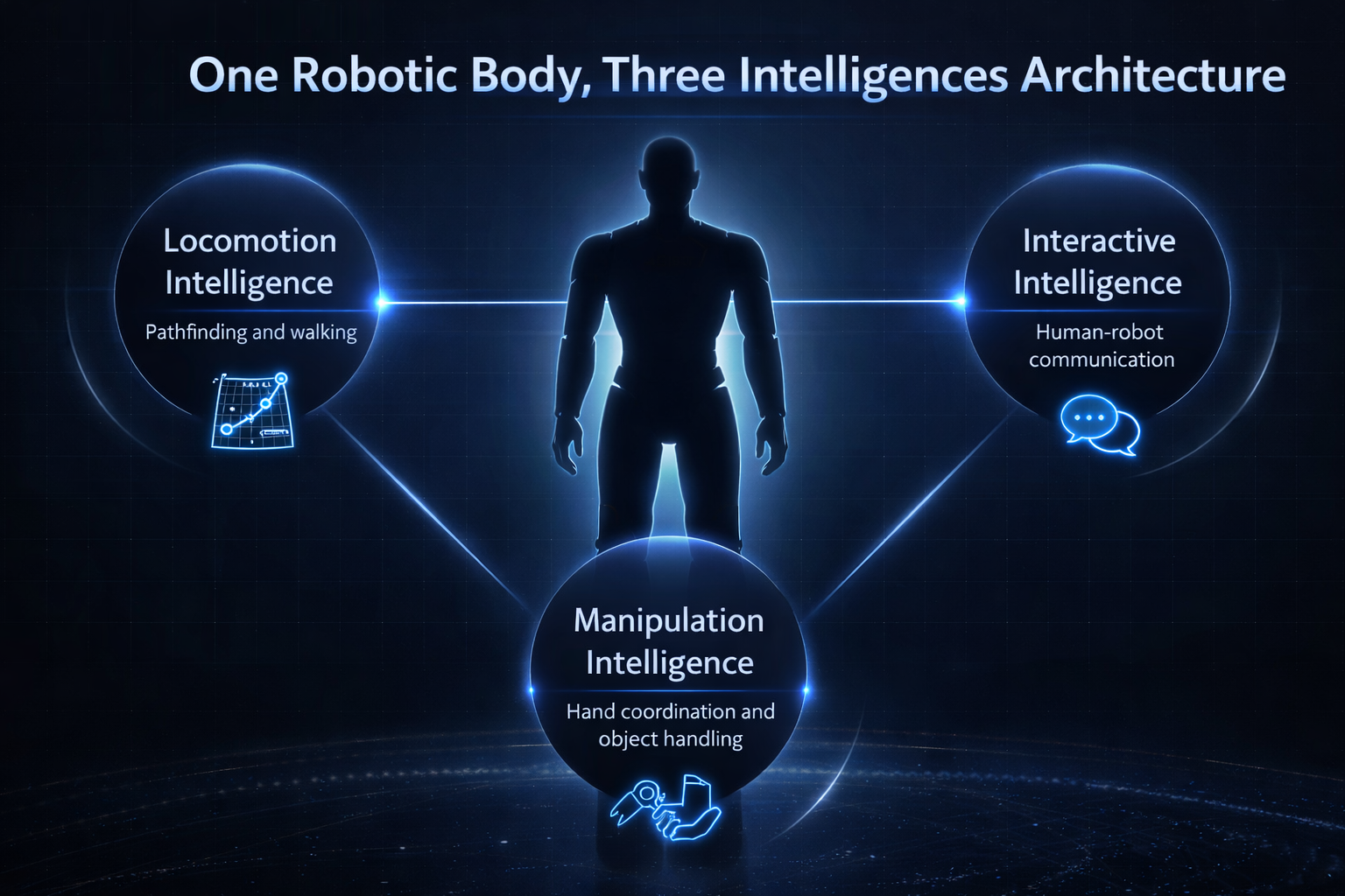 A technical diagram titled 'One Robotic Body, Three Intelligences Architecture'.