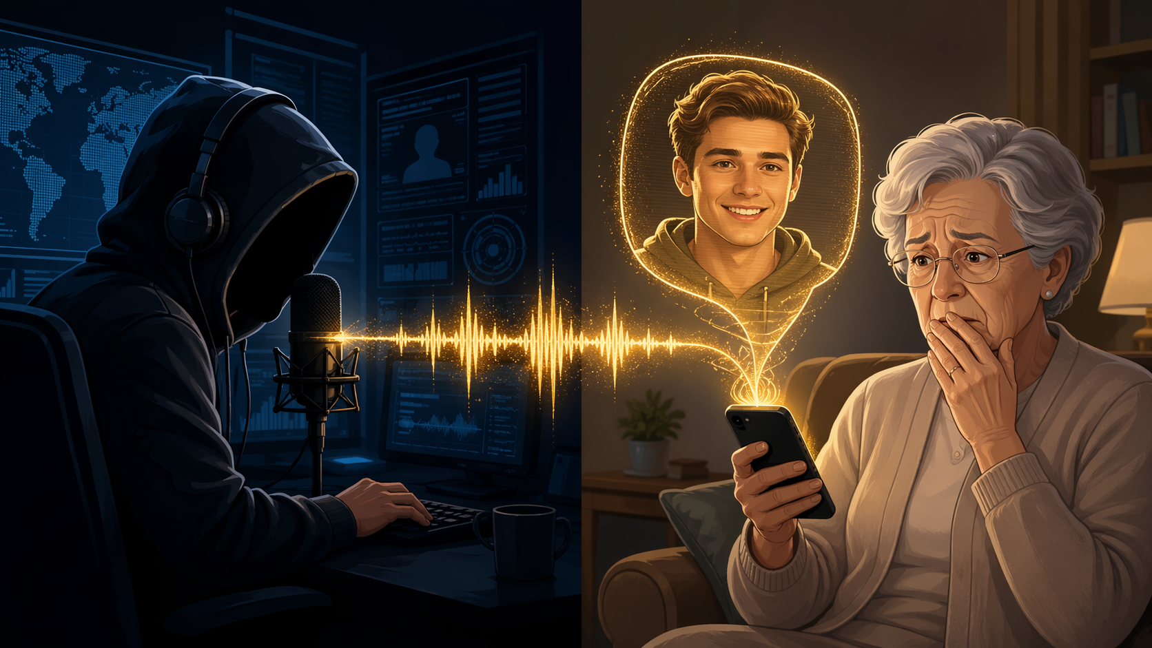 An illustration of voice cloning fraud.