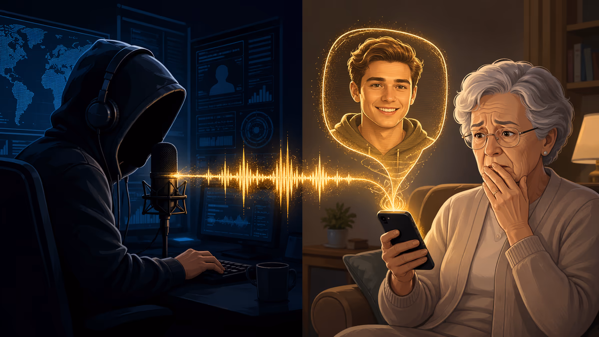 An illustration of voice cloning fraud.