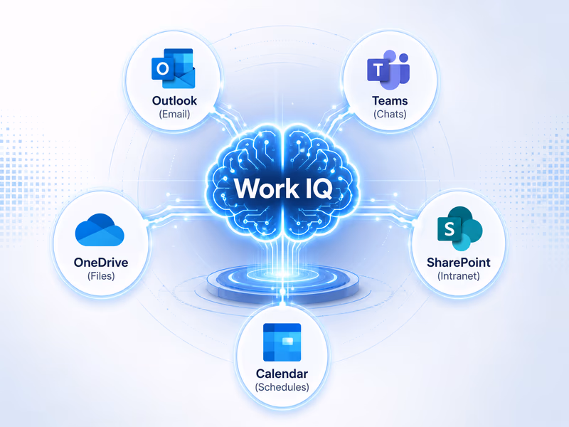 A modern vector illustration showcasing the Work IQ contextual service