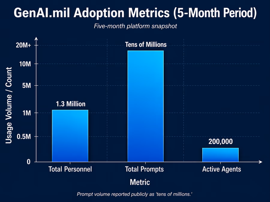 Bar chart titled 'GenAI.mil Adoption Metrics (5-Month Period)'