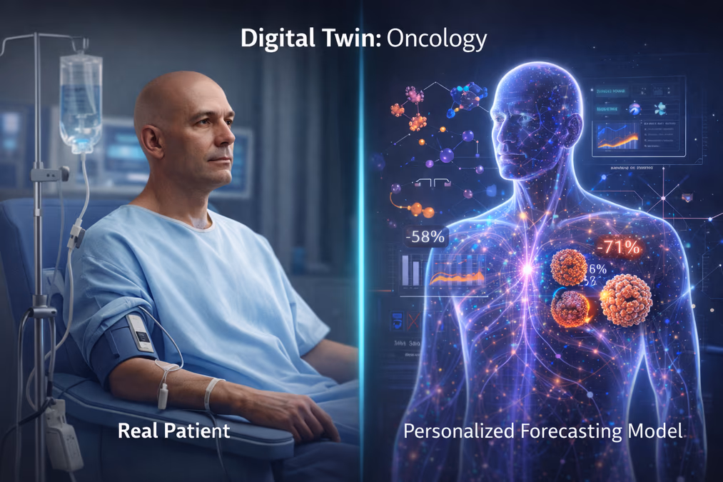 An illustration of a 'Digital Twin' concept for oncology.