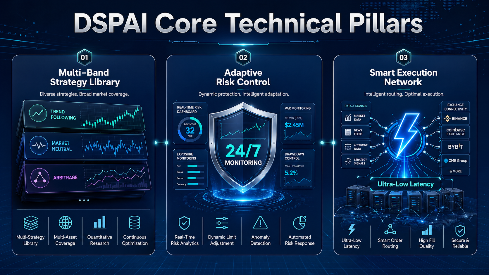 An infographic titled 'DSPAI Core Technical Pillars'.