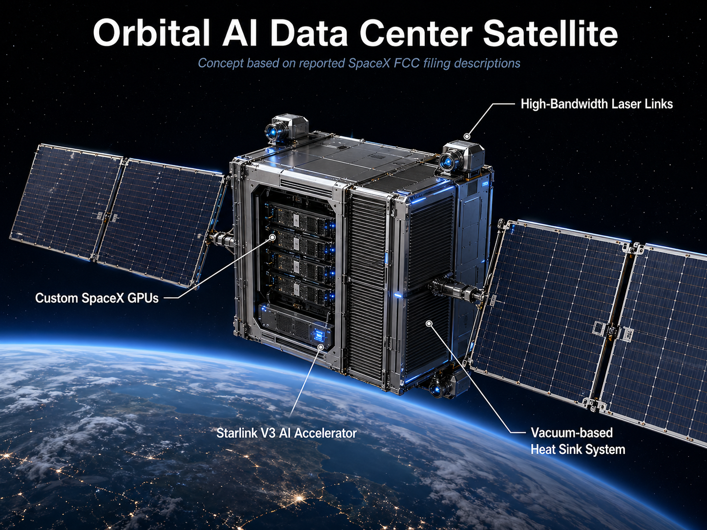  Diagram of an 'Orbital AI Data Center Satellite' as described in the SpaceX FCC filing.