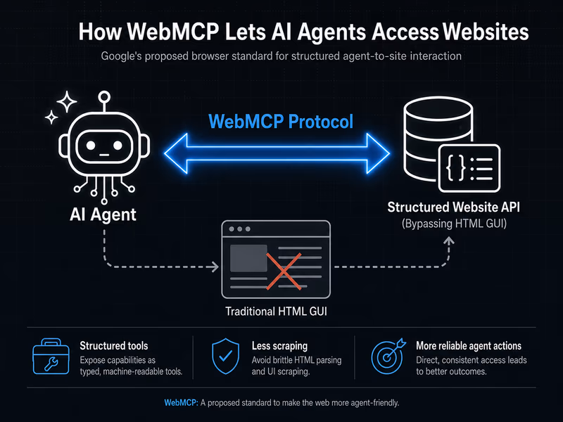 A technical architecture diagram explaining Google's proposed WebMCP standard