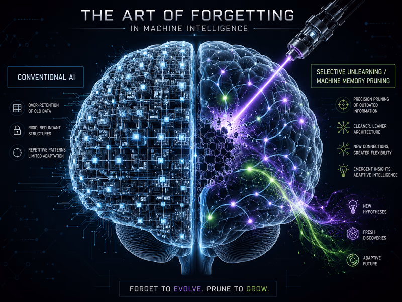 An illustration conceptualizing 'The Art of Forgetting in Machine Intelligence'.