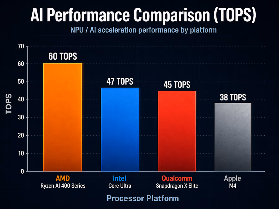 Comparison infographic of AI performance TOPS (Trillion Operations Per Second).