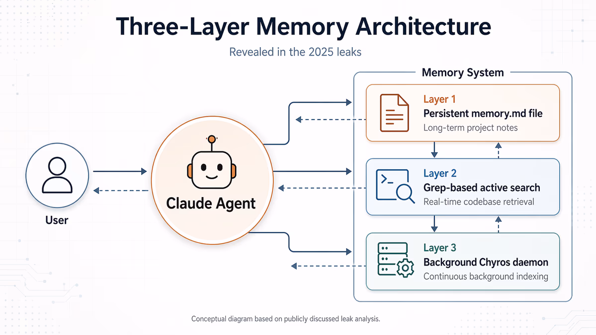 A technical diagram of the three-layer memory architecture revealed in the 2025 leaks.