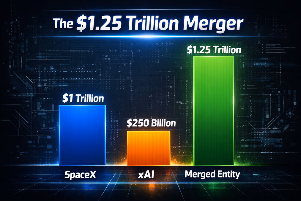 An infographic titled 'The $1.25 Trillion Merger' showing a bar chart of valuations