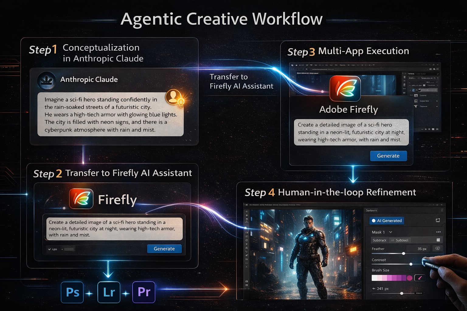 A detailed diagram illustrating the 'Agentic Creative Workflow'.