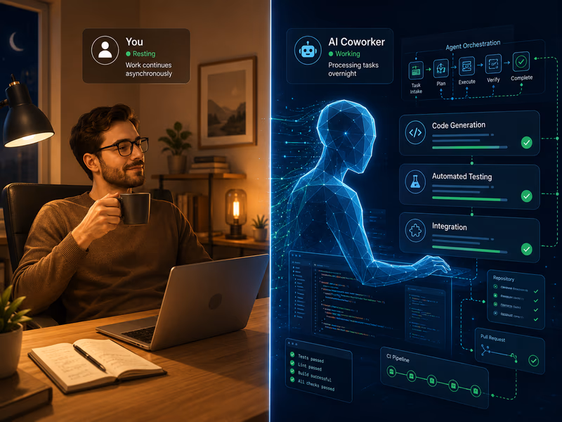An illustration of the 'async coworker' AI agent concept.
