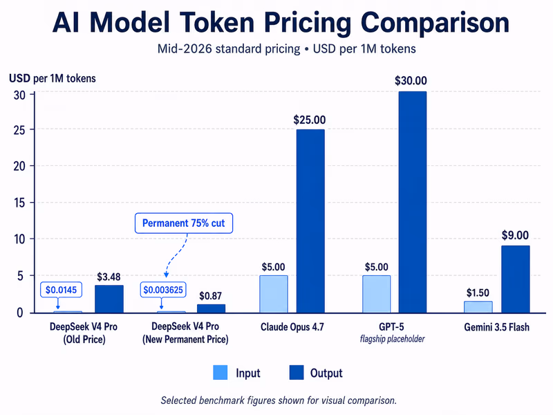 An infographic bar chart comparing the permanent cost per million tokens of leading AI models in mid-2026.