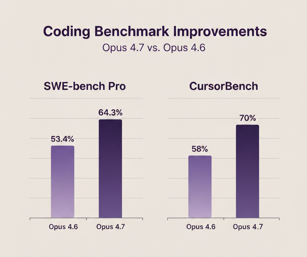 A side-by-side comparison bar chart showing coding benchmark improvements