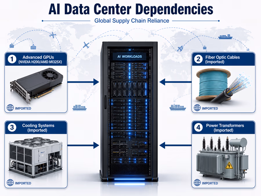 A technical diagram of an AI Data Center's dependencies.