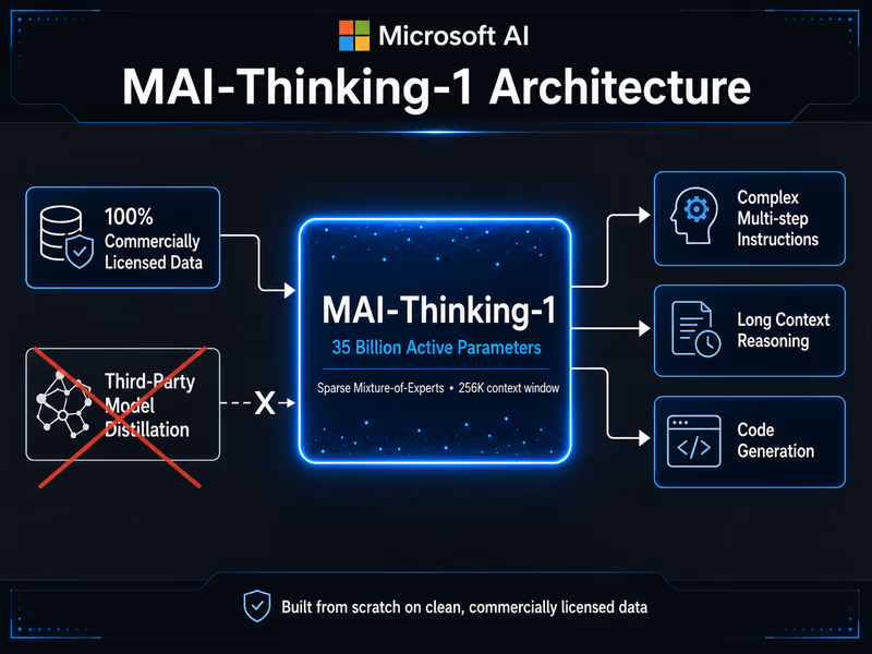 A technical architecture block diagram of the 'MAI-Thinking-1' model.