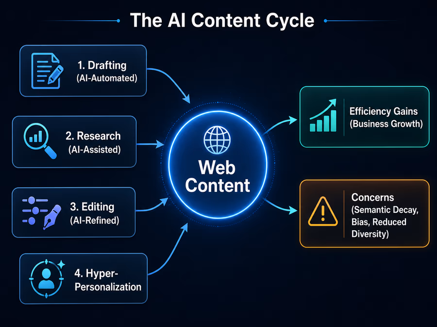 A technical diagram illustrating the 'AI Content Cycle'.