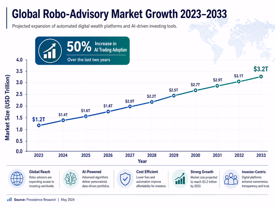 An infographic showing the 'Global Robo-Advisory Market Growth 2023-2033'