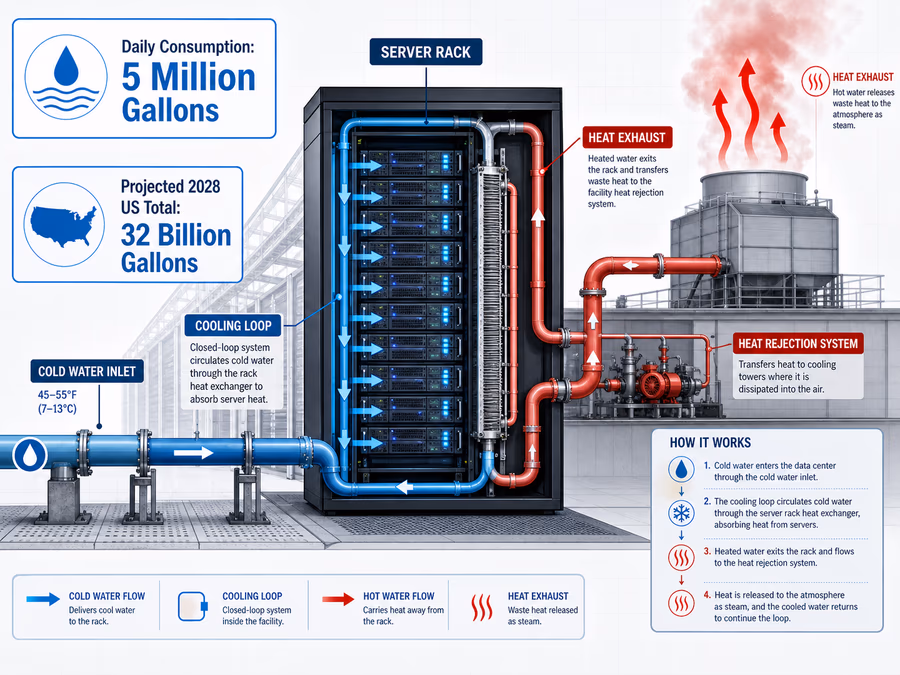 A technical diagram of a data center cooling system.