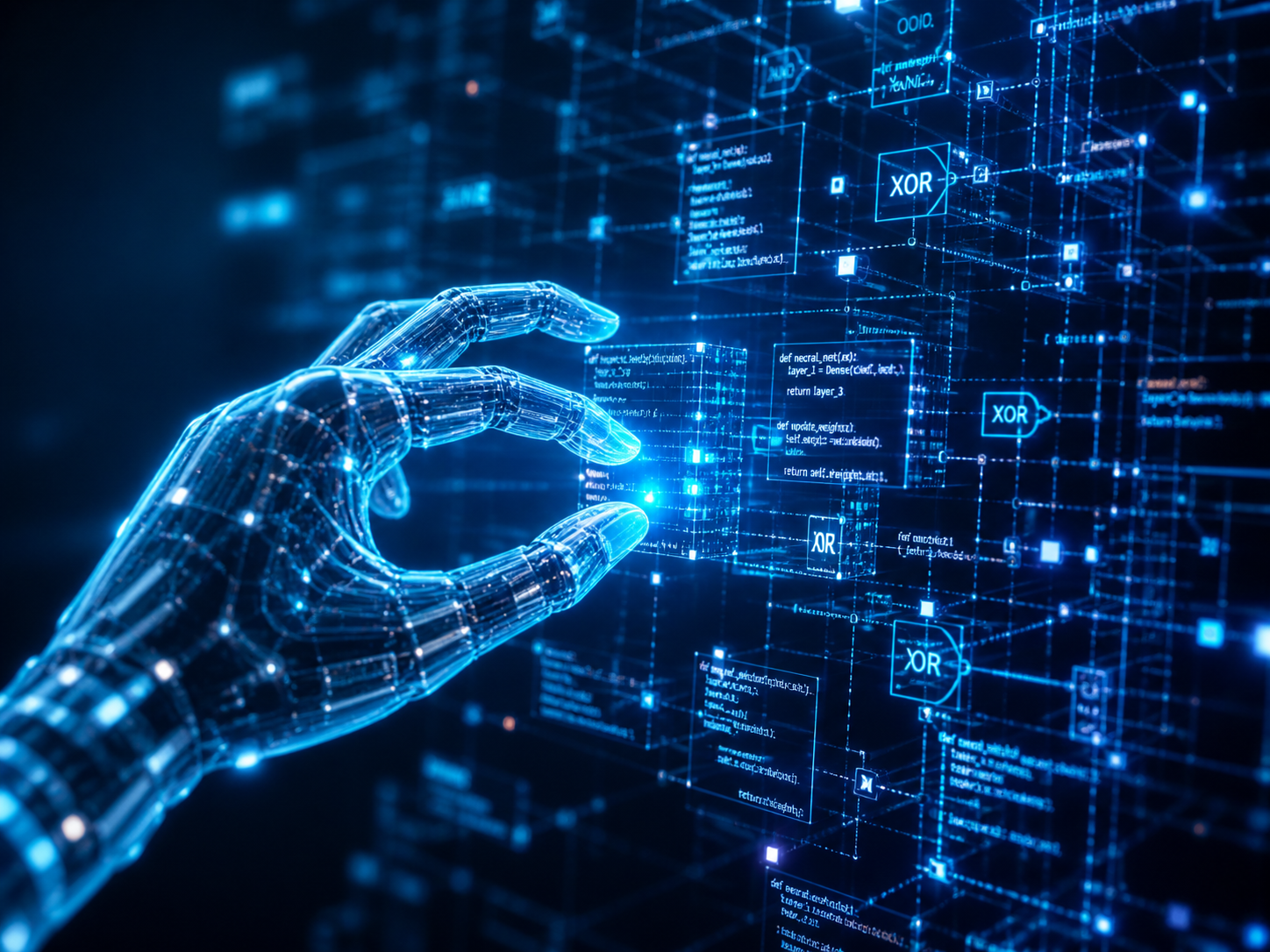 An illustration showing a sophisticated AI system visualizing its own code.