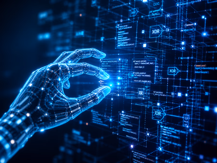 An illustration showing a sophisticated AI system visualizing its own code.