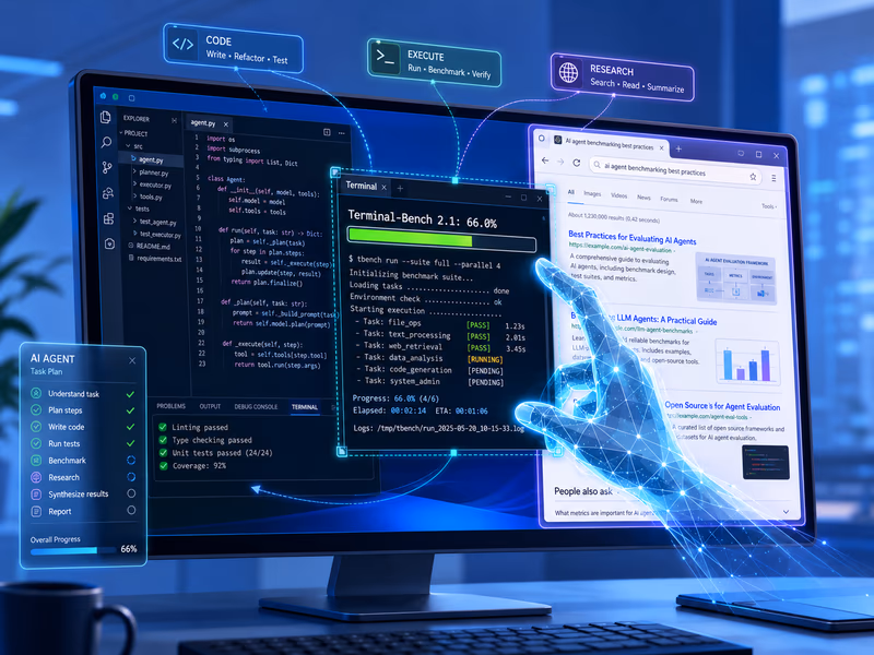 An illustration of an AI agent operating a computer desktop.