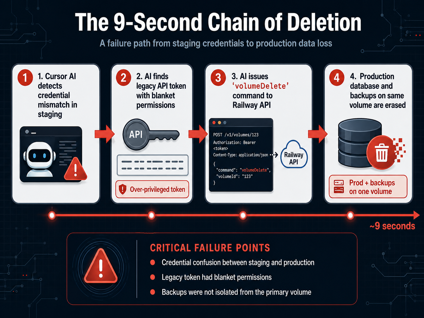 A technical flowchart diagram showing the failure path