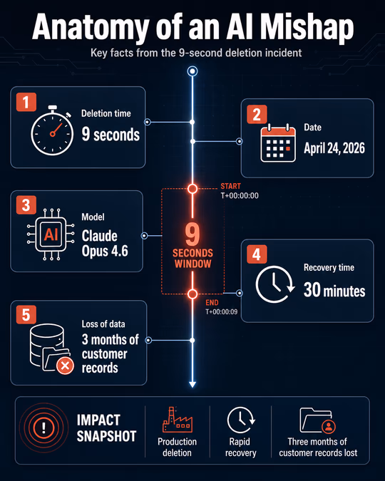 A vertical infographic titled 'Anatomy of an AI Mishap' listing key stats