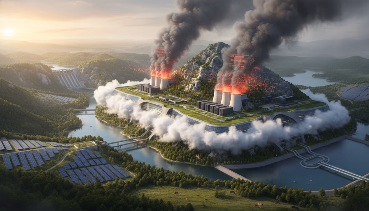A massive data center with high water usage and CO2 emissions.