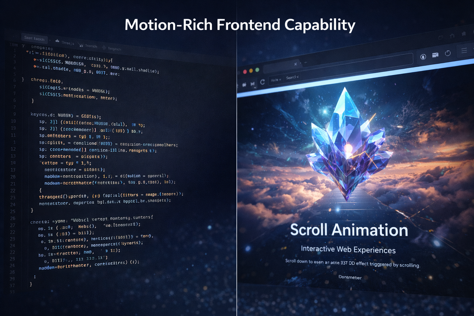 A split-screen illustration showing the 'Motion-Rich Frontend Capability'