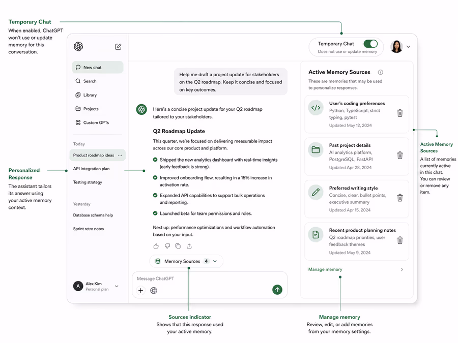 An illustration of the 'Memory Sources' feature UI.