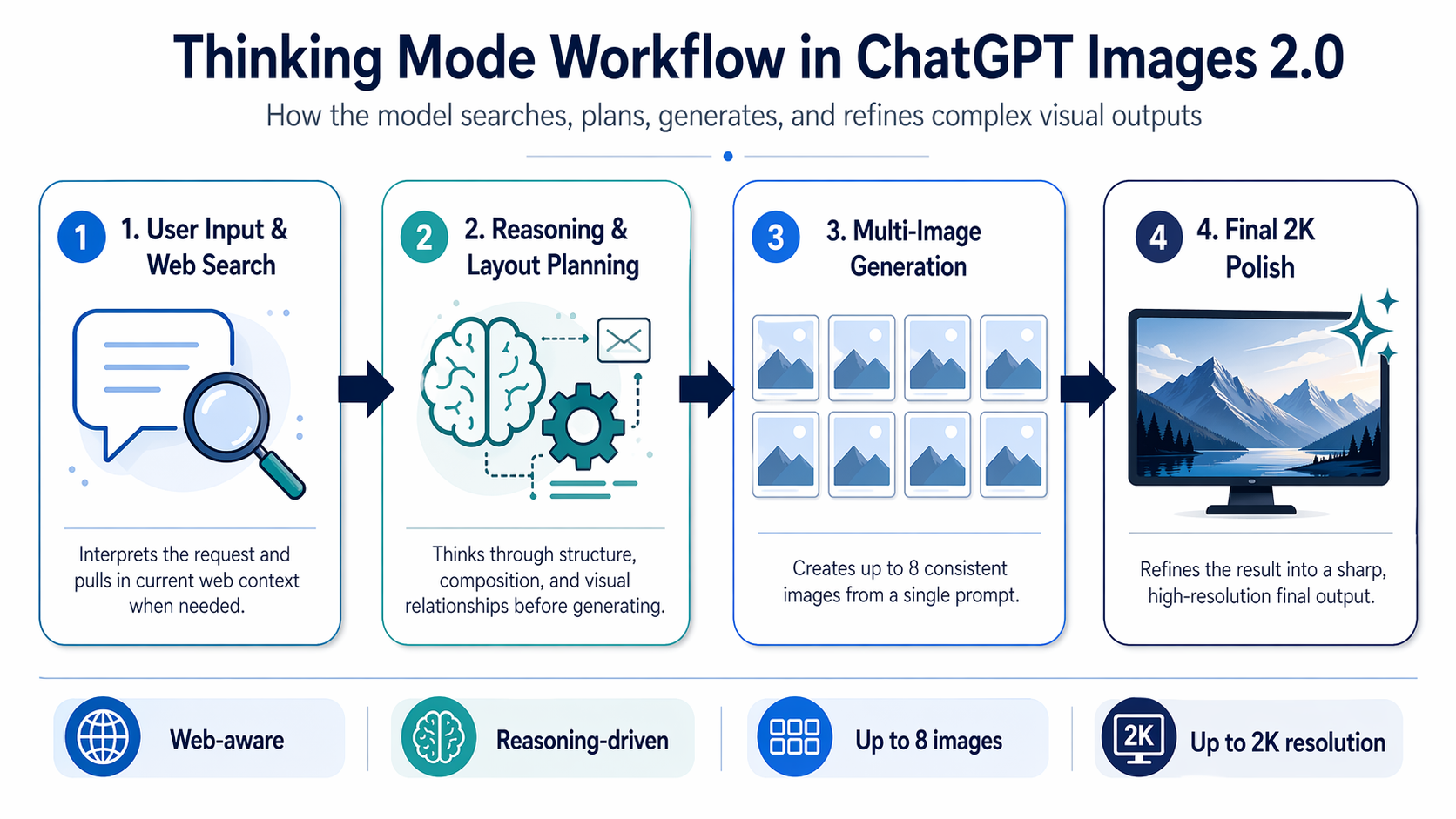 A technical diagram illustrating the 'Thinking' mode workflow in ChatGPT Images 2.0.