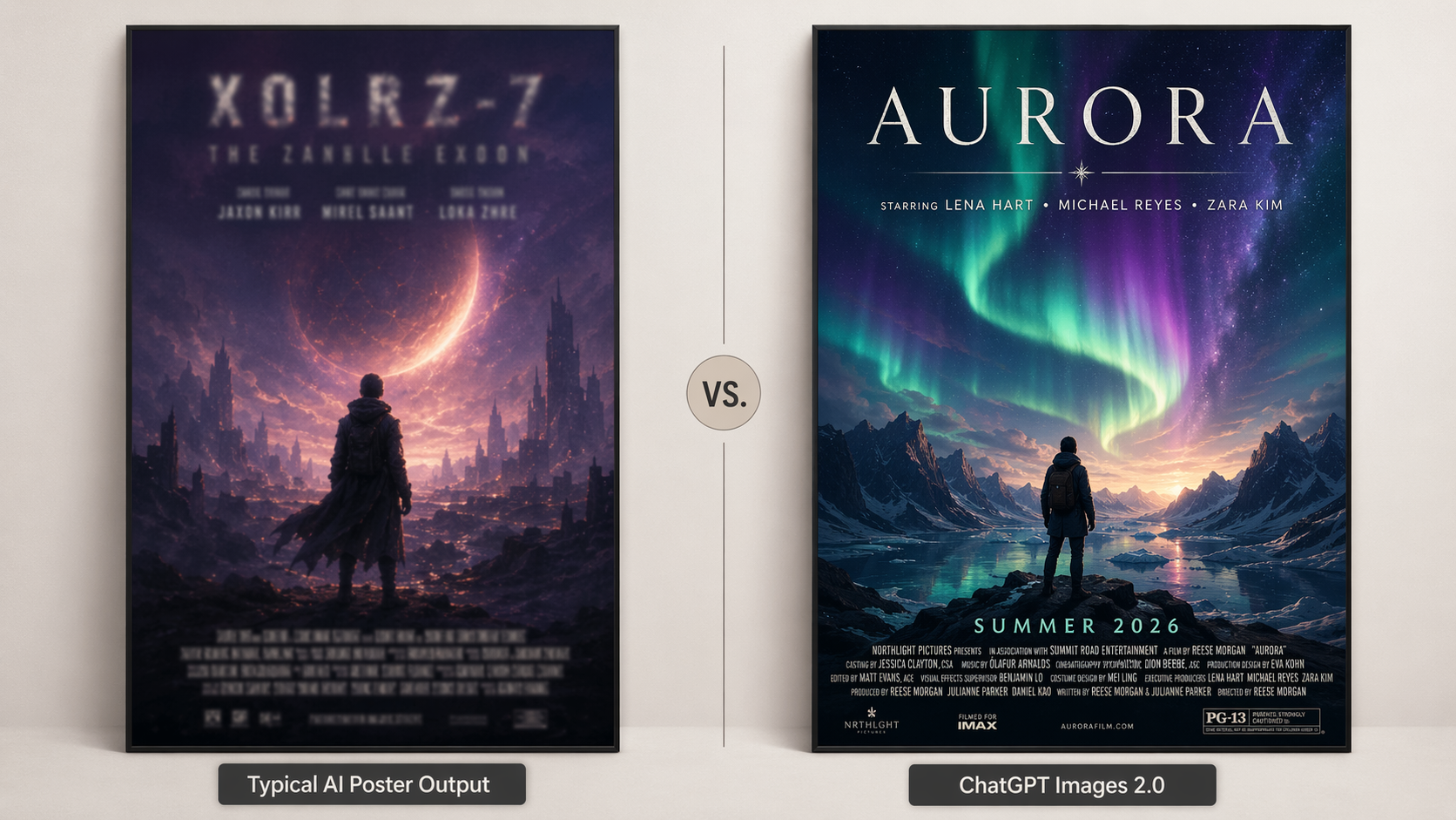 An illustration showing a side-by-side comparison of AI image capabilities