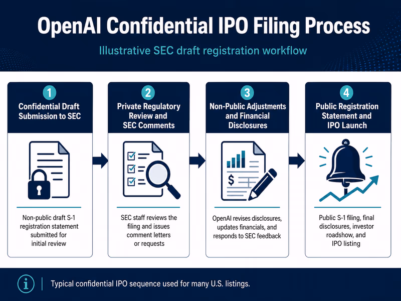 A diagram explaining the structure of OpenAI's confidential IPO filing process with the SEC.