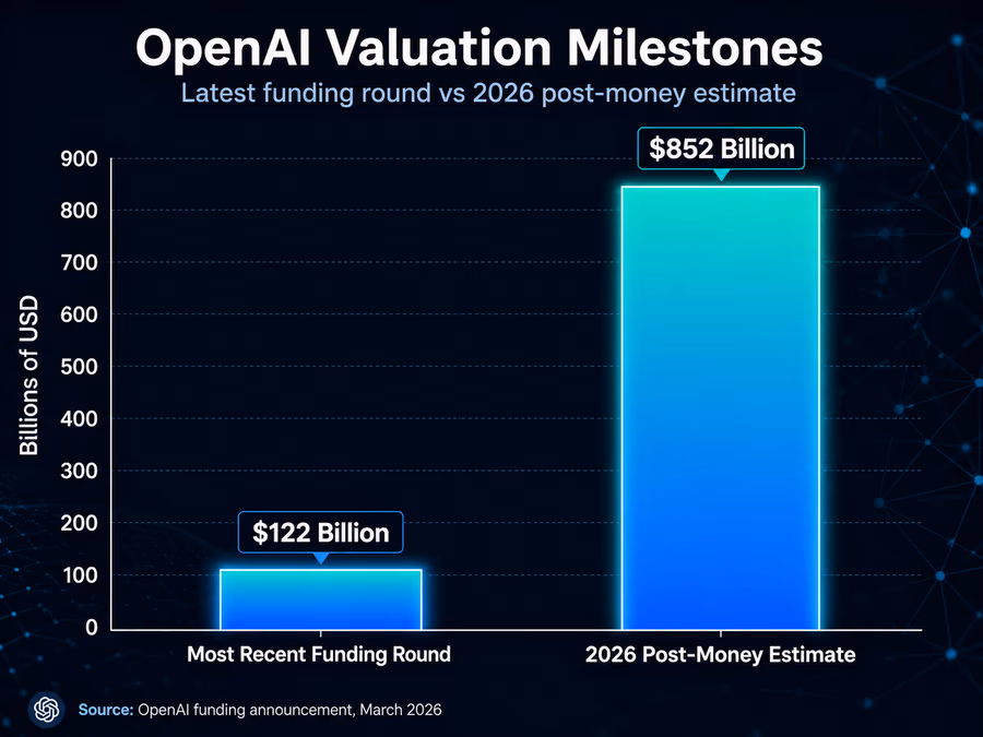 A bar chart comparing OpenAI's valuation milestones.